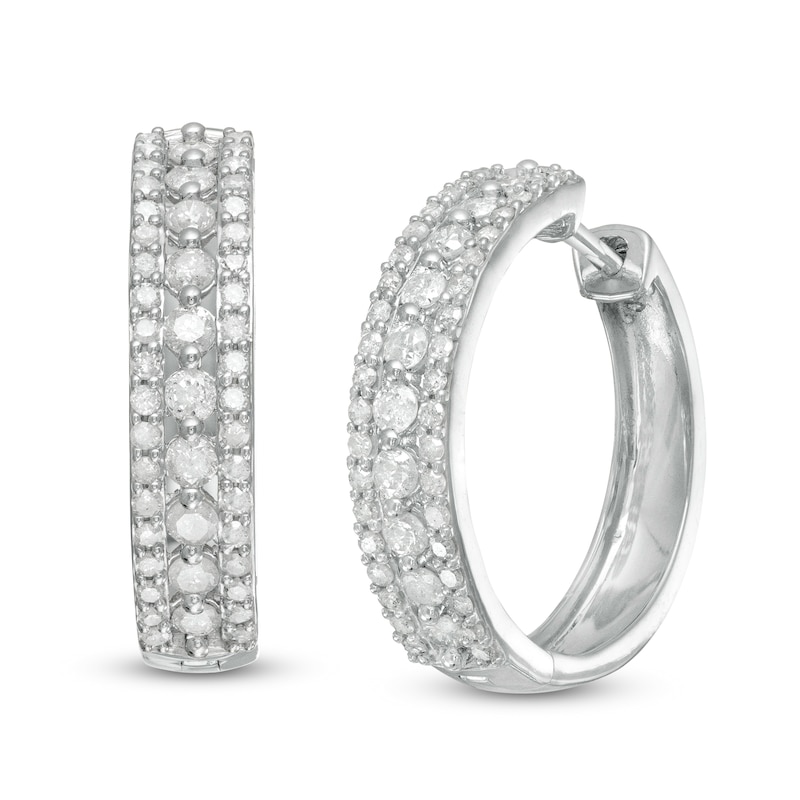 0.95 CT. T.W. Diamond Triple Row Hoop Earrings in 10K White Gold