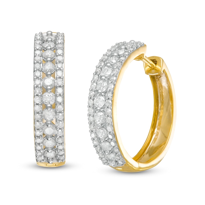 0.95 CT. T.W. Diamond Triple Row Hoop Earrings in 10K Gold