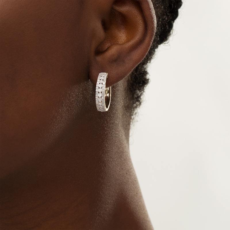 Main Image 2 of 0.95 CT. T.W. Diamond Triple Row Hoop Earrings in 10K Gold