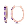 Thumbnail Image 0 of Baguette Amethyst and White Topaz Alternating Oval Hoop Earrings in Sterling Silver with Rose Rhodium