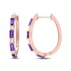 Thumbnail Image 1 of Baguette Amethyst and White Topaz Alternating Oval Hoop Earrings in Sterling Silver with Rose Rhodium
