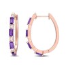 Thumbnail Image 0 of Baguette Amethyst and White Topaz Alternating Oval Hoop Earrings in Sterling Silver with Rose Rhodium