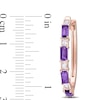Thumbnail Image 2 of Baguette Amethyst and White Topaz Alternating Oval Hoop Earrings in Sterling Silver with Rose Rhodium