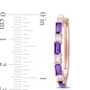 Thumbnail Image 3 of Baguette Amethyst and White Topaz Alternating Oval Hoop Earrings in Sterling Silver with Rose Rhodium