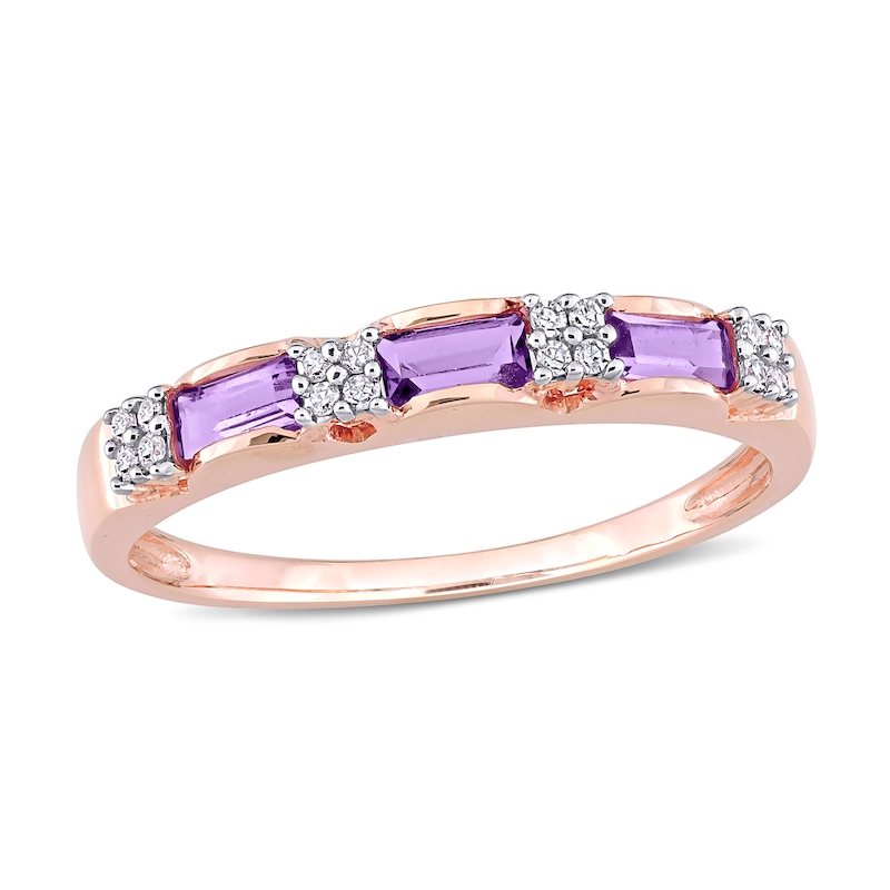 Baguette Amethyst and 0.07 CT. T.W. Diamond Quad Alternating Ring in 10K Rose Gold