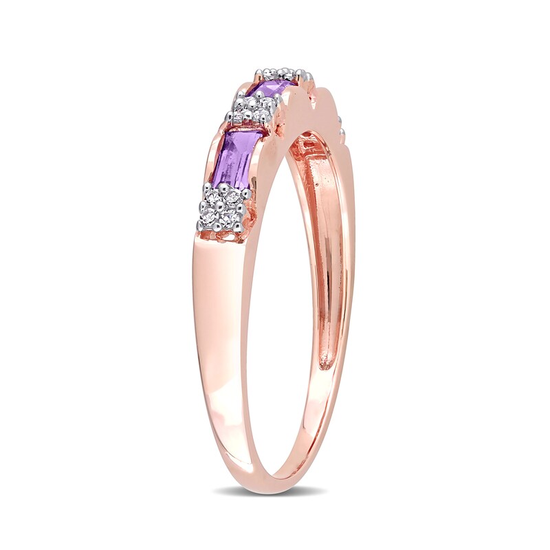 Baguette Amethyst and 0.07 CT. T.W. Diamond Quad Alternating Ring in 10K Rose Gold