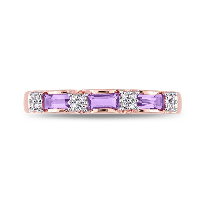 Baguette Amethyst and 0.07 CT. T.W. Diamond Quad Alternating Ring in 10K Rose Gold