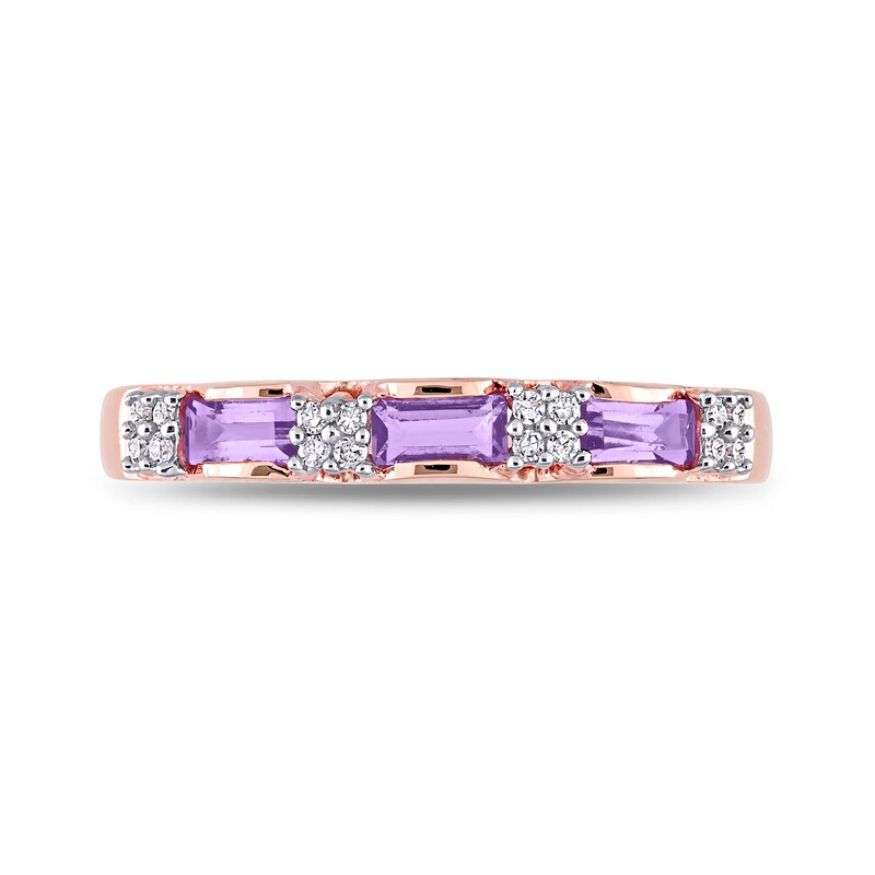 Baguette Amethyst and 0.07 CT. T.W. Diamond Quad Alternating Ring in 10K Rose Gold