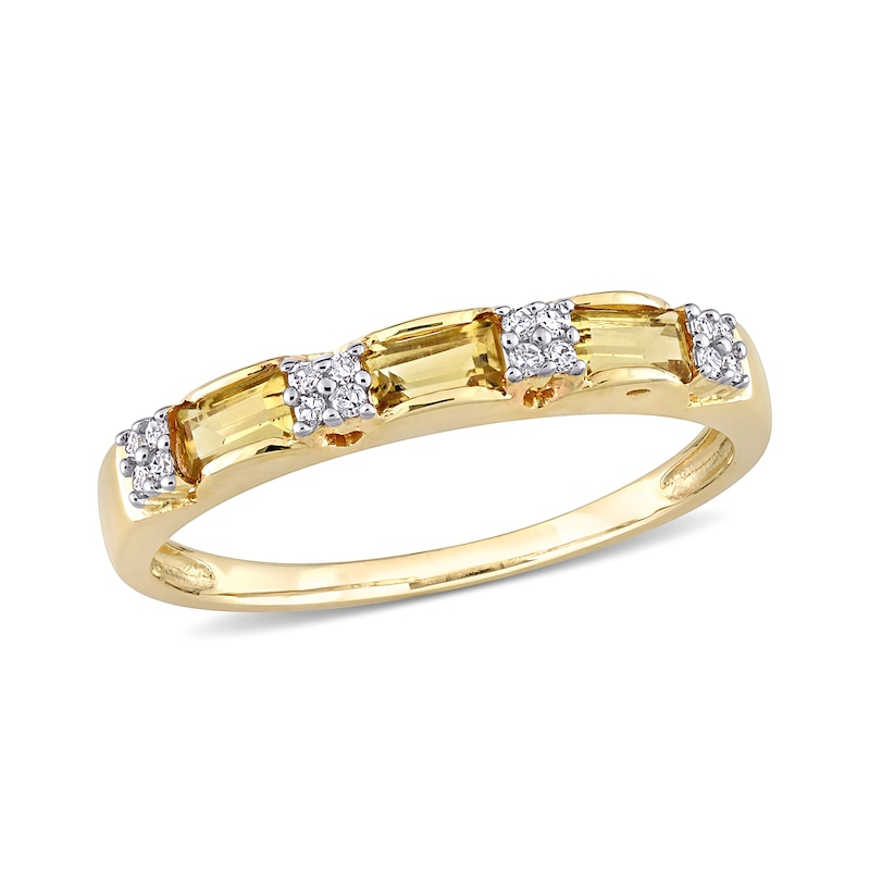 Main Image 1 of Baguette Citrine and 0.07 CT. T.W. Diamond Quad Alternating Ring in 10K Gold
