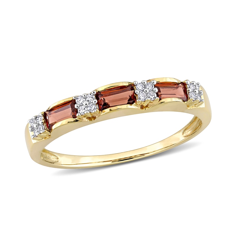 Baguette Garnet and 0.07 CT. T.W. Diamond Quad Alternating Ring in 10K Gold