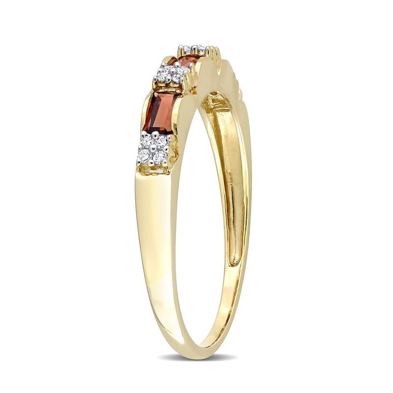 Baguette Garnet and 0.07 CT. T.W. Diamond Quad Alternating Ring in 10K Gold