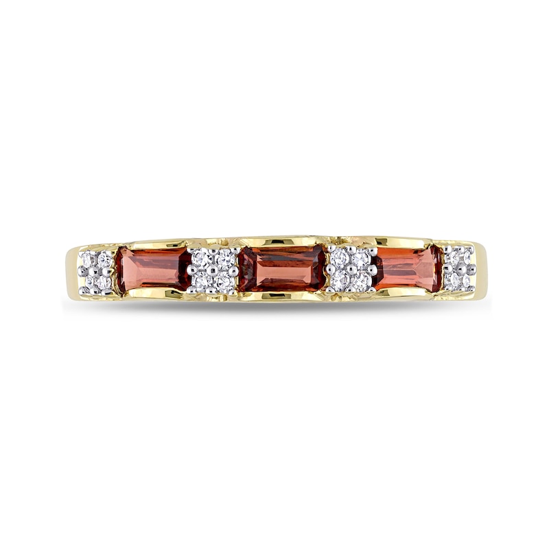 Baguette Garnet and 0.07 CT. T.W. Diamond Quad Alternating Ring in 10K Gold