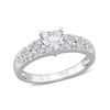 Thumbnail Image 1 of 5.0mm Heart-Shaped Lab-Created White Sapphire and 0.06 CT. T.W. Diamond Leaf-Sides Vintage-Style Ring in Sterling Silver