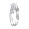 Thumbnail Image 3 of 5.0mm Heart-Shaped Lab-Created White Sapphire and 0.06 CT. T.W. Diamond Leaf-Sides Vintage-Style Ring in Sterling Silver