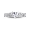 Thumbnail Image 4 of 5.0mm Heart-Shaped Lab-Created White Sapphire and 0.06 CT. T.W. Diamond Leaf-Sides Vintage-Style Ring in Sterling Silver