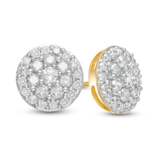 0.95 CT. T.W. Multi-Diamond Circle Stud Earrings in 10K Gold