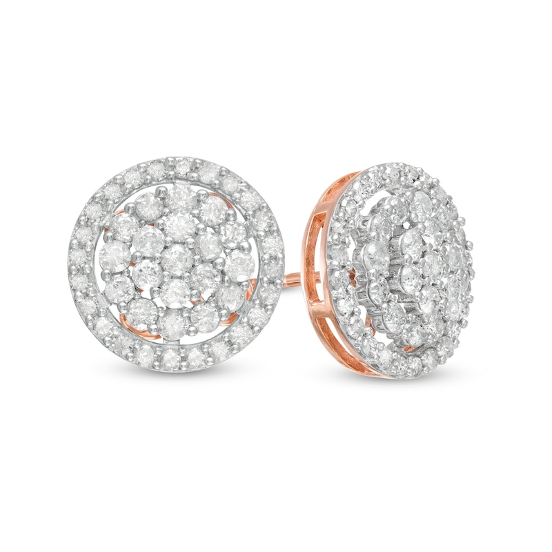 0.95 CT. T.W. Multi-Diamond Frame Stud Earrings in 10K Rose Gold|Peoples Jewellers