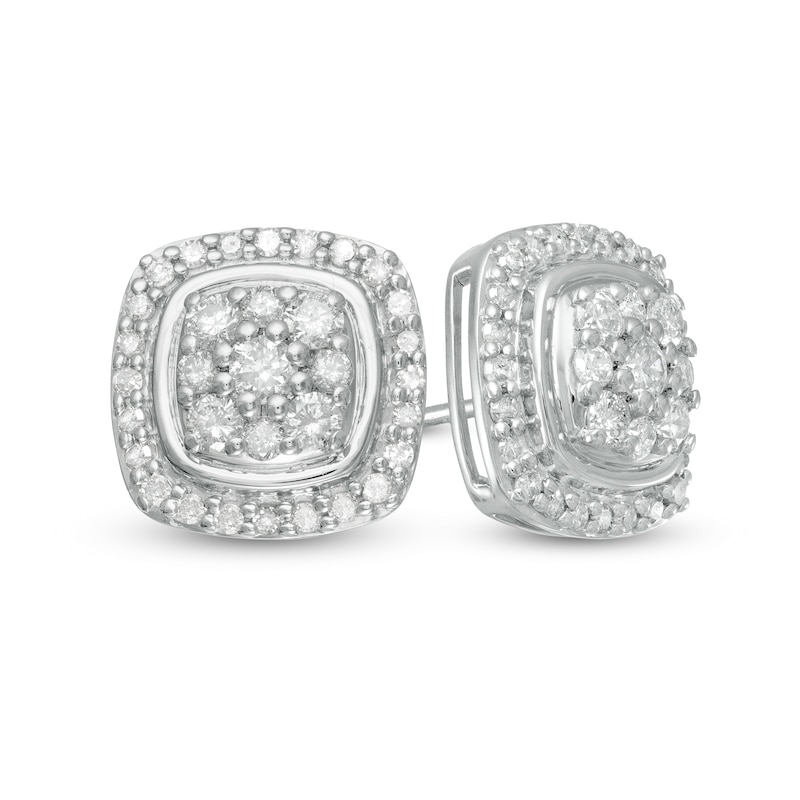 0.95 CT. T.W. Composite Diamond Cushion Frame Stud Earrings in 10K White Gold|Peoples Jewellers