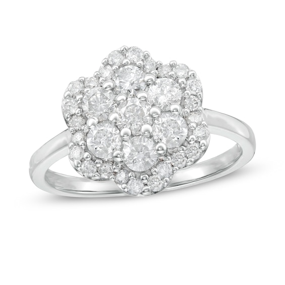 0.95 CT. T.W. Composite Diamond Flower Frame Ring in 10K Gold