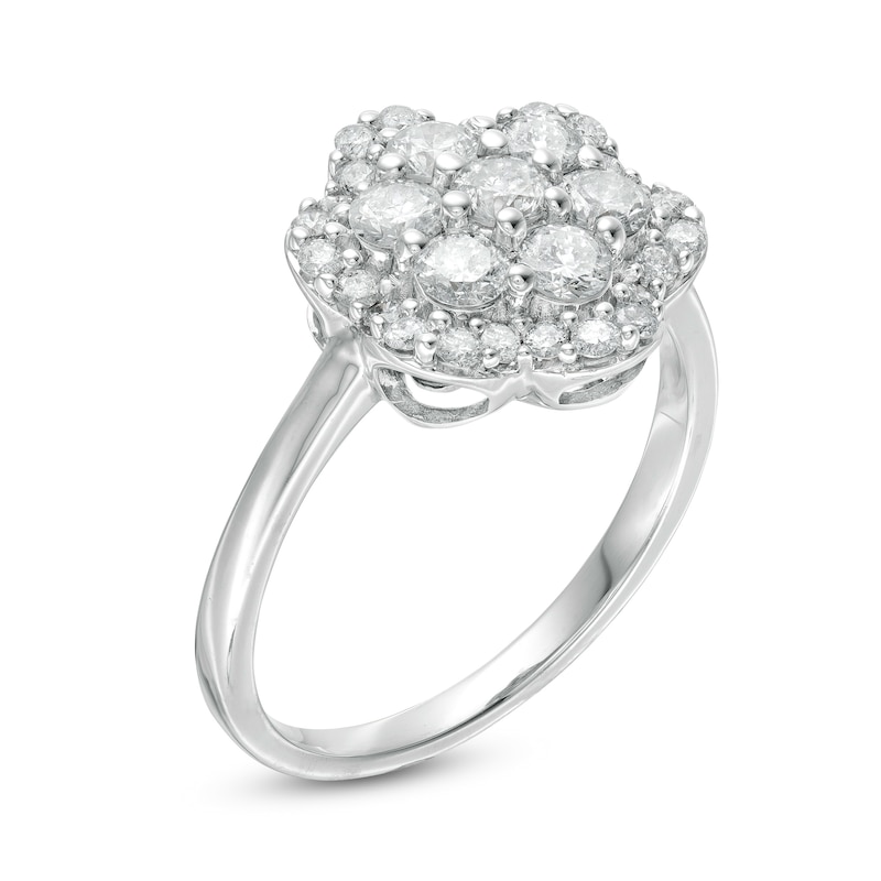 Main Image 3 of 0.95 CT. T.W. Composite Diamond Flower Frame Ring in 10K White Gold
