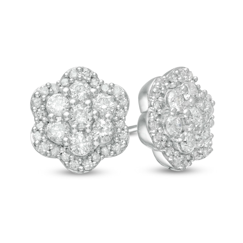 0.95 CT. T.W. Composite Diamond Flower Frame Stud Earrings in 10K Gold|Peoples Jewellers