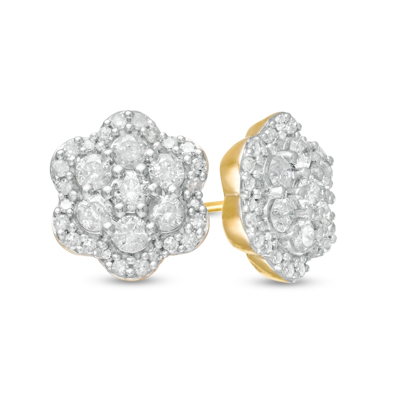 0.95 CT. T.W. Composite Diamond Flower Frame Stud Earrings in 10K Gold