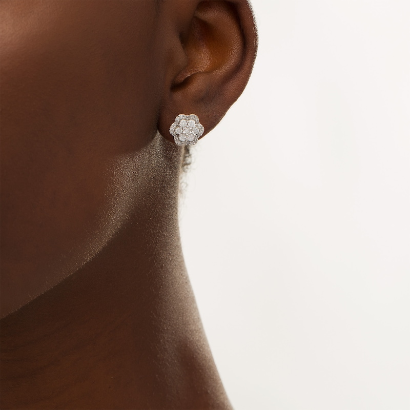 0.95 CT. T.W. Composite Diamond Flower Frame Stud Earrings in 10K Gold