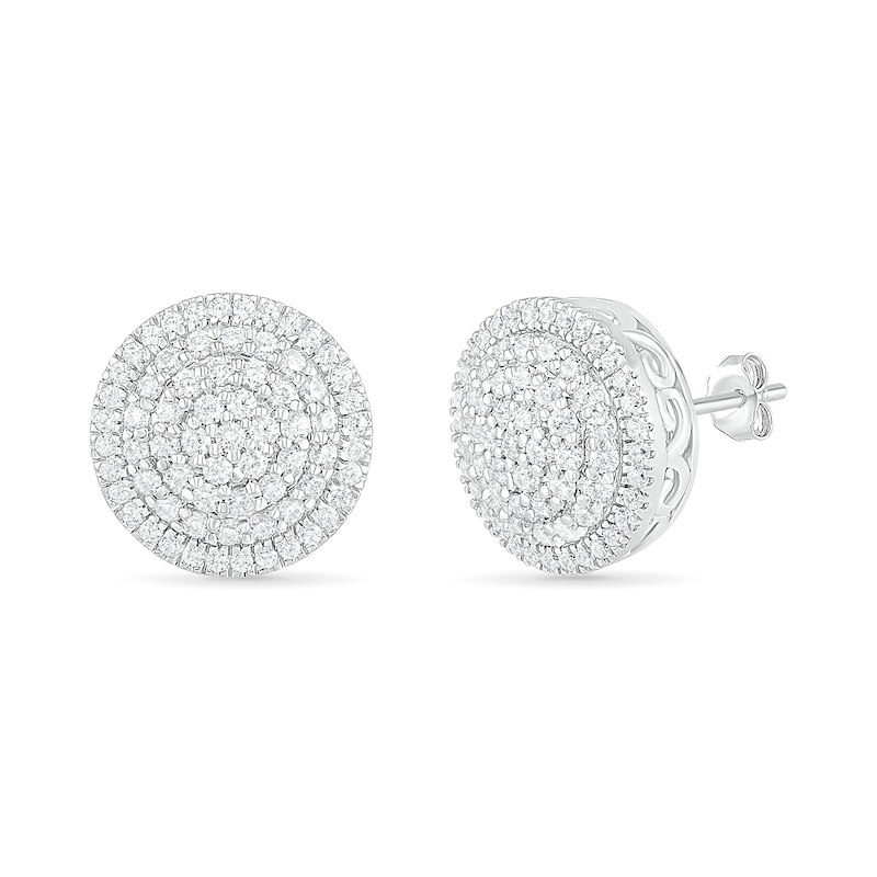 0.95 CT. T.W. Composite Diamond Triple Frame Stud Earrings in 10K White Gold