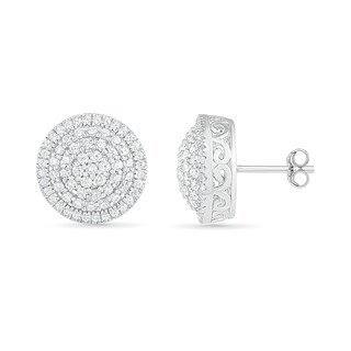 0.95 CT. T.W. Composite Diamond Triple Frame Stud Earrings in 10K White Gold