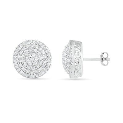 0.95 CT. T.W. Composite Diamond Triple Frame Stud Earrings in 10K White Gold