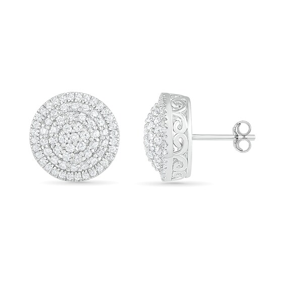 0.95 CT. T.W. Composite Diamond Triple Frame Stud Earrings in 10K White Gold