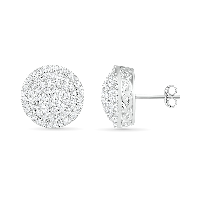 0.95 CT. T.W. Composite Diamond Triple Frame Stud Earrings in 10K White Gold