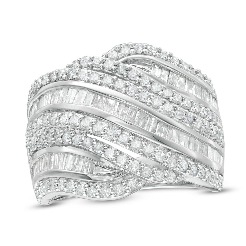 1.45 CT. T.W. Baguette and Round Diamond Alternating Waves Ring in 10K White Gold|Peoples Jewellers