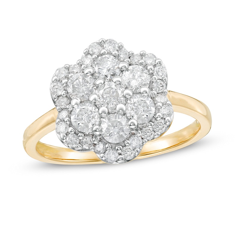 0.95 CT. T.W. Composite Diamond Flower Frame Ring in 10K Gold