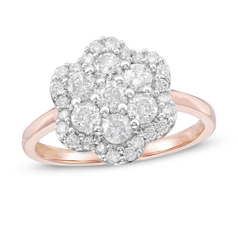 0.95 CT. T.W. Composite Diamond Flower Frame Ring in 10K Rose Gold