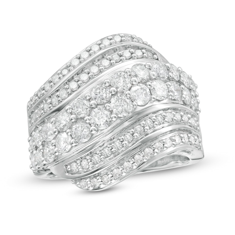 1.95 CT. T.W. Diamond Centre Double Row Waves Ring in 10K White Gold