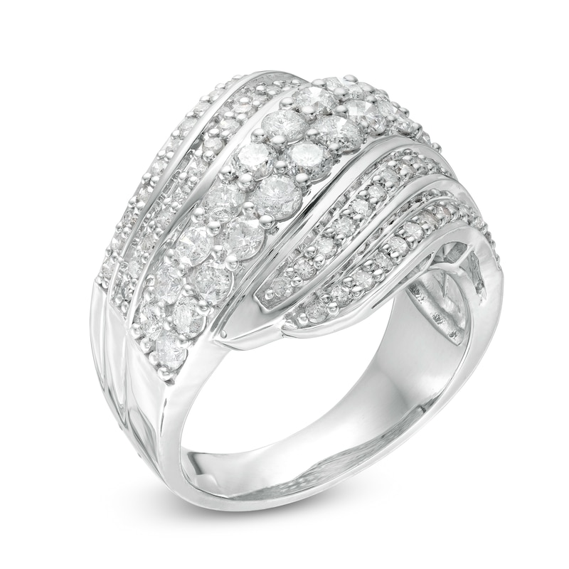 1.95 CT. T.W. Diamond Centre Double Row Waves Ring in 10K White Gold