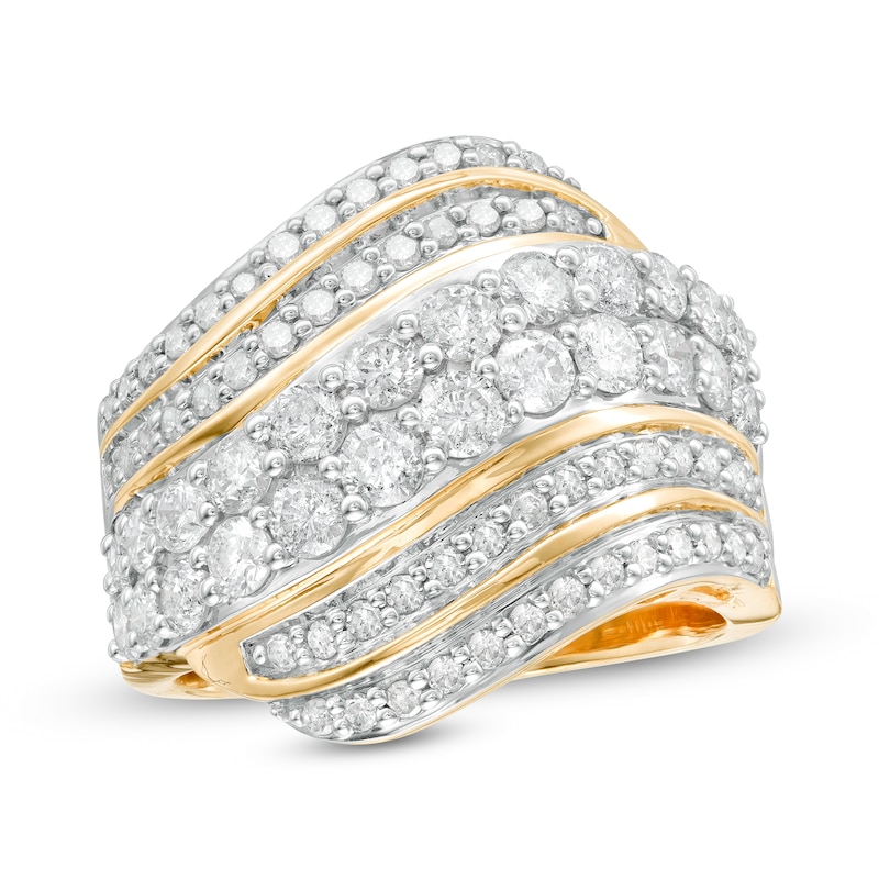 1.95 CT. T.W. Diamond Centre Double Row Waves Ring in 10K Gold