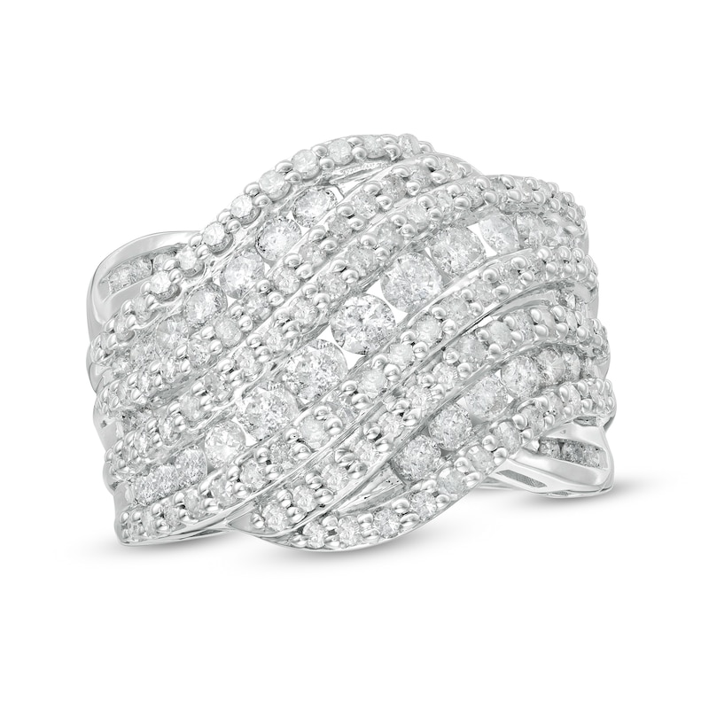 1.95 CT. T.W. Diamond Multi-Row Crossover Ring in 10K White Gold