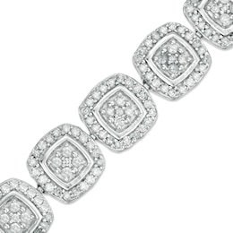 2.95 CT. T.W. Composite Diamond Cushion Frame Line Bracelet in 10K White Gold - 7.25"