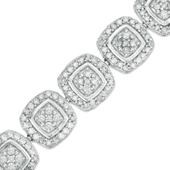 2.95 CT. T.W. Composite Diamond Cushion Frame Line Bracelet in 10K White Gold - 7.25"