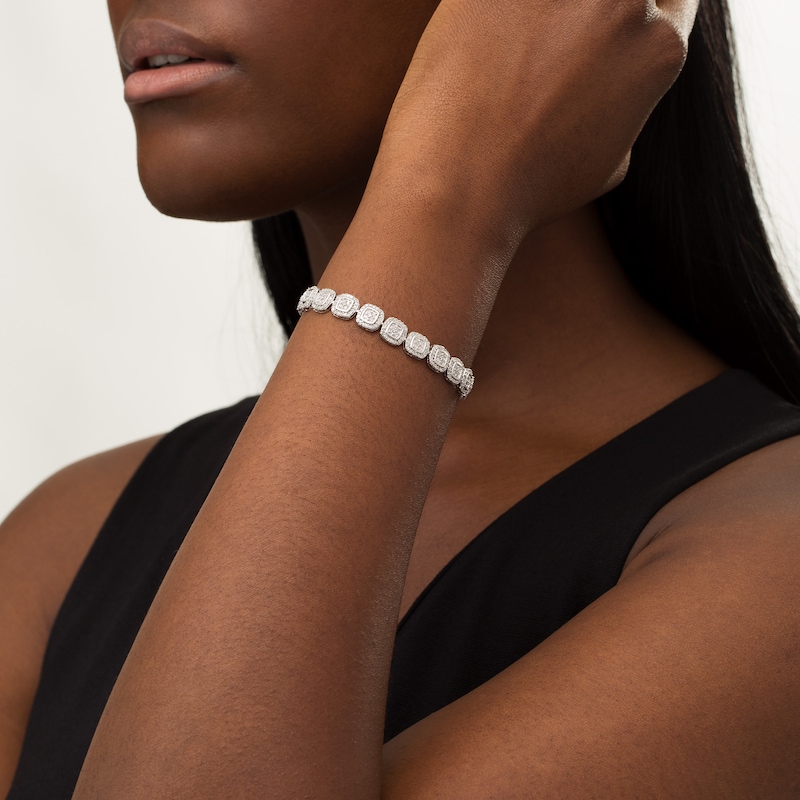 Main Image 2 of 2.95 CT. T.W. Composite Diamond Cushion Frame Line Bracelet in 10K White Gold - 7.25&quot;