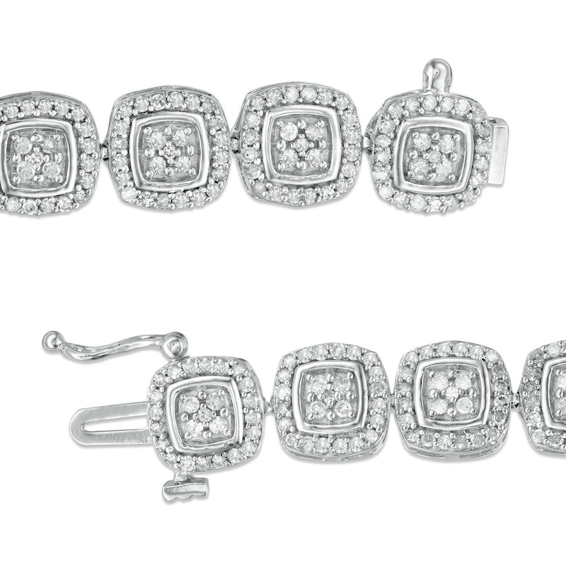 Main Image 3 of 2.95 CT. T.W. Composite Diamond Cushion Frame Line Bracelet in 10K White Gold - 7.25&quot;
