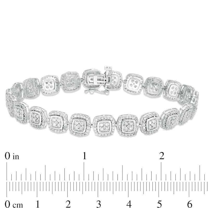 Main Image 4 of 2.95 CT. T.W. Composite Diamond Cushion Frame Line Bracelet in 10K White Gold - 7.25&quot;