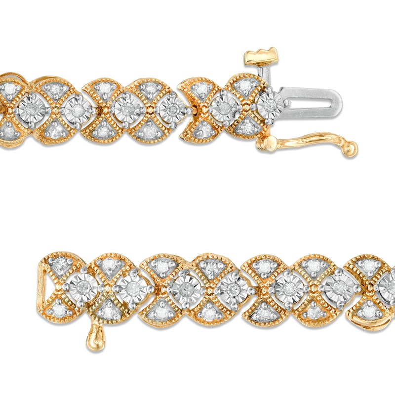 Main Image 3 of 0.95 CT. T.W. Diamond Art Deco Vintage-Style Bracelet in 10K Gold - 7.25"