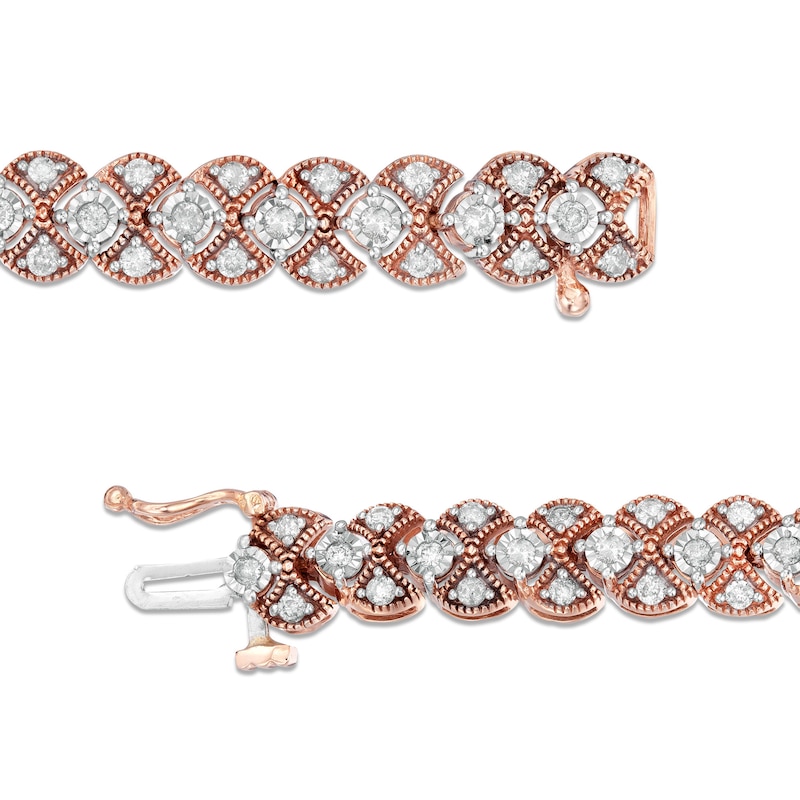 Main Image 3 of 1.95 CT. T.W. Diamond Art Deco Vintage-Style Bracelet in 10K Rose Gold - 7.25"