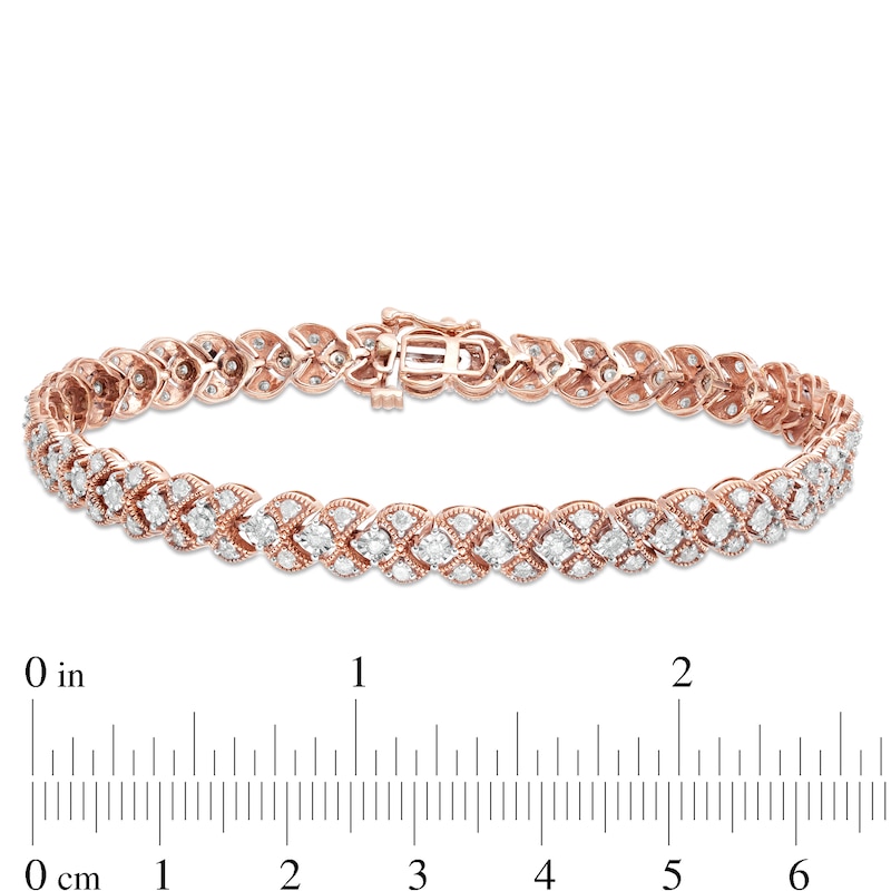Main Image 4 of 1.95 CT. T.W. Diamond Art Deco Vintage-Style Bracelet in 10K Rose Gold - 7.25"