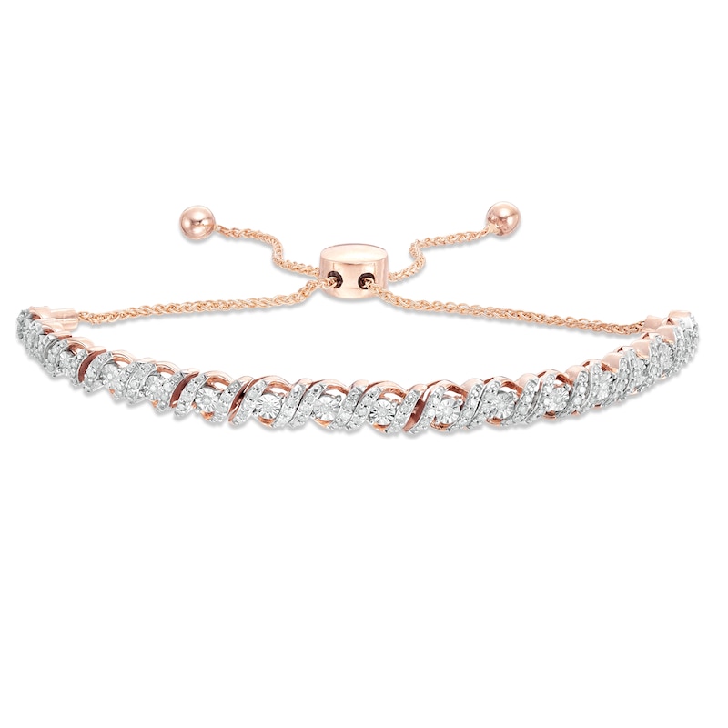 Main Image 1 of 0.45 CT. T.W. Diamond Cascading Bolo Bracelet in 10K Rose Gold - 9.5"