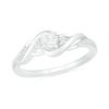Thumbnail Image 1 of 4.0mm Lab-Created White Sapphire and 0.04 CT. T.W. Diamond Bypass Twist Shank Ring in Sterling Silver