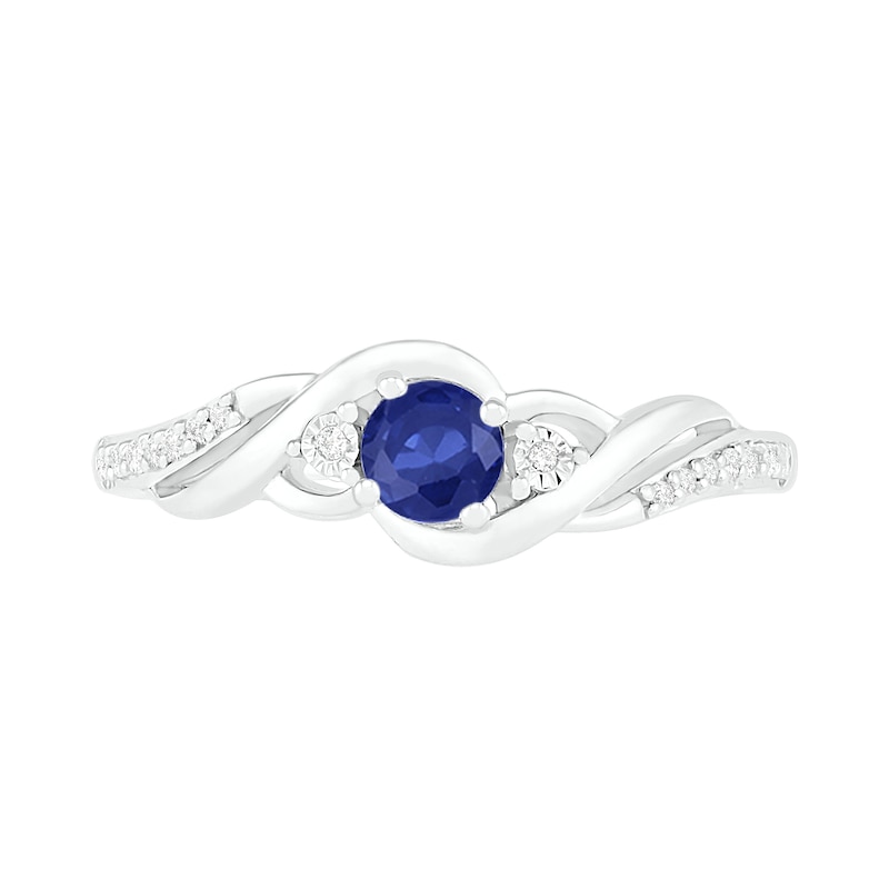 Main Image 3 of 4.0mm Lab-Created Blue Sapphire and 0.04 CT. T.W. Diamond Bypass Twist Shank Ring in Sterling Silver